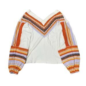 Free People Balloon Sleeve Thermal V Neck Top